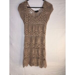 XXI Forever 21 Tan Crochet Floral Mini Dress Beach Coverup Small S/P Boho